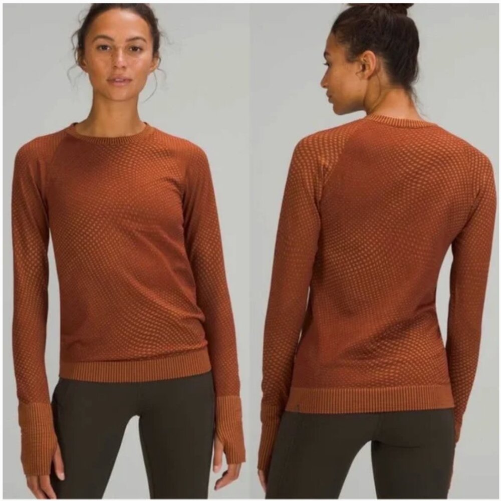EUC Lululemon Rest Less Pullover Top Grid Warp Date Brown / Desert Sun Size 4